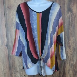 Tru Self Multicolor Striped V Neck Blouse XL                 M153